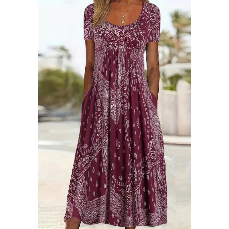 JPNTKY Women's Fashion Summer Spring Short Sleeve U-Neck Casual Dresses
