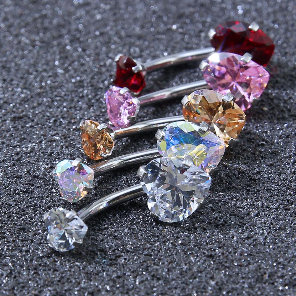 Damen Sexy Doppelherzförmiger Kristall Zirkon Bauchnabelpiercing Bar Chirurgischer Stahl Strass Körperpiercing Schmuck