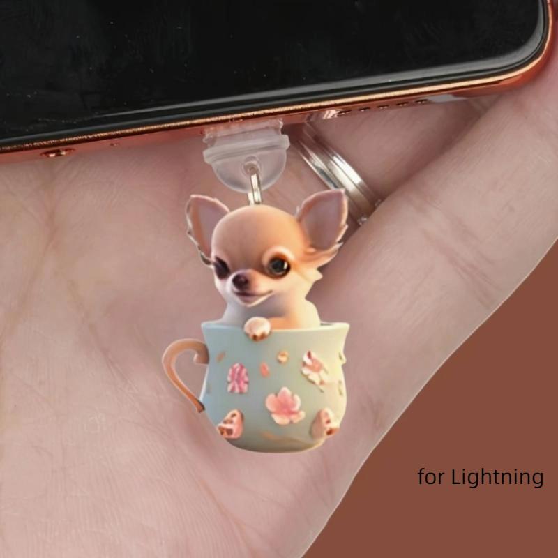Roztomilý 2D akrylový přívěsek proti prachu do telefonu s motivem psa pro iPhone Samsung Xiaomi rozhraní Type-C/iOS mobilní příslušenství