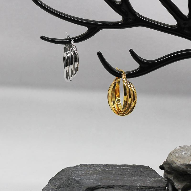 18K Stainless Steel Multi-layer Geometric Circle Earrings for Women - Fashionable and Versatile Design.