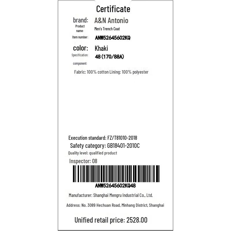 Antonio Men's Business Casual Mid-Length Cotton Trench Coat