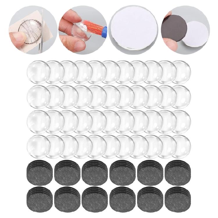 Set Of 48 Craft Magnets Glass Ceramic Magnet with Adhesive Backing 1Inch Clear Glass Cabochons for Refrigerator Magnet