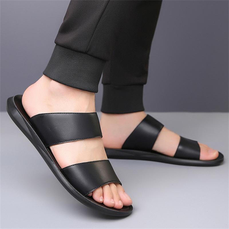 Mode Herren Sommer Sandalen Mode Leder Freizeit Slipper Rutschfest Weichsohlige Freizeit Sandalen zum Draußen Tragen Strand Slipper für Herren