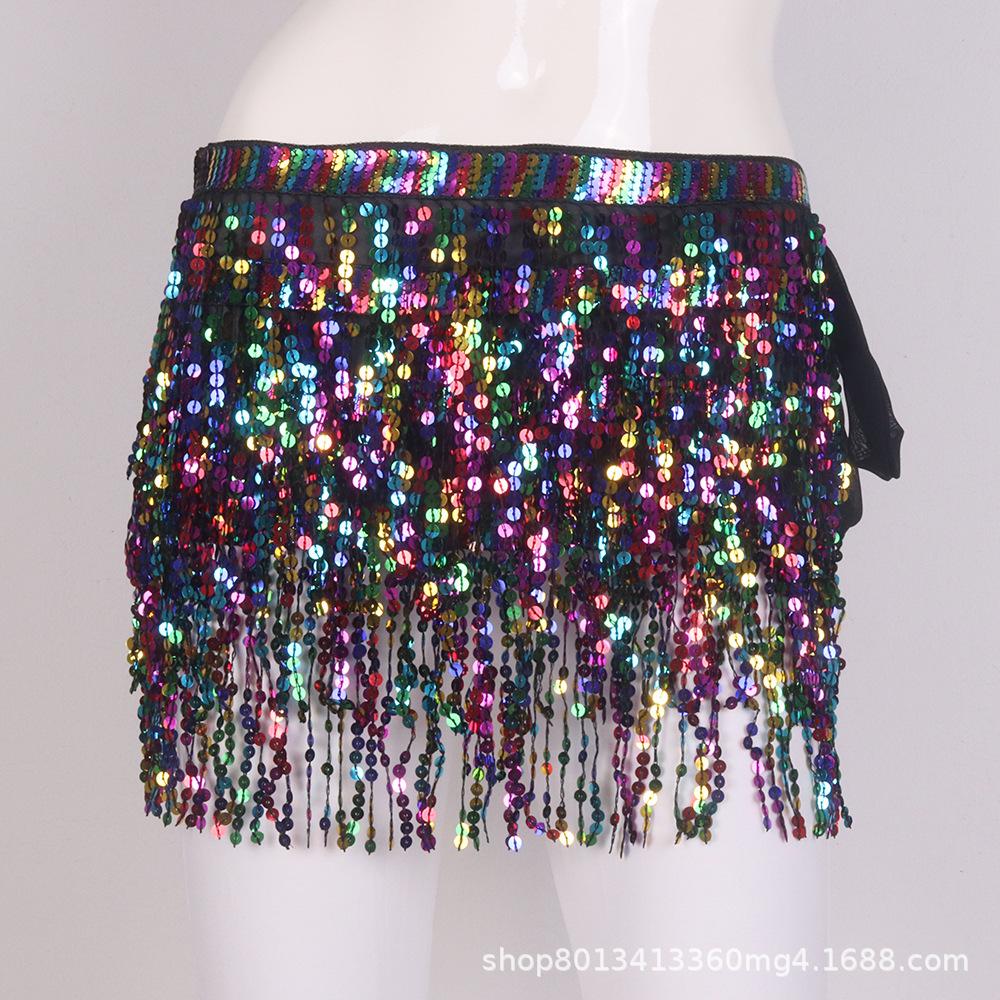 Halloween Belly Dance Hip Scarf Performance Sequin Tassel Waist Chain Bohemia Waist Scarf Sexy One Piece Skirt
