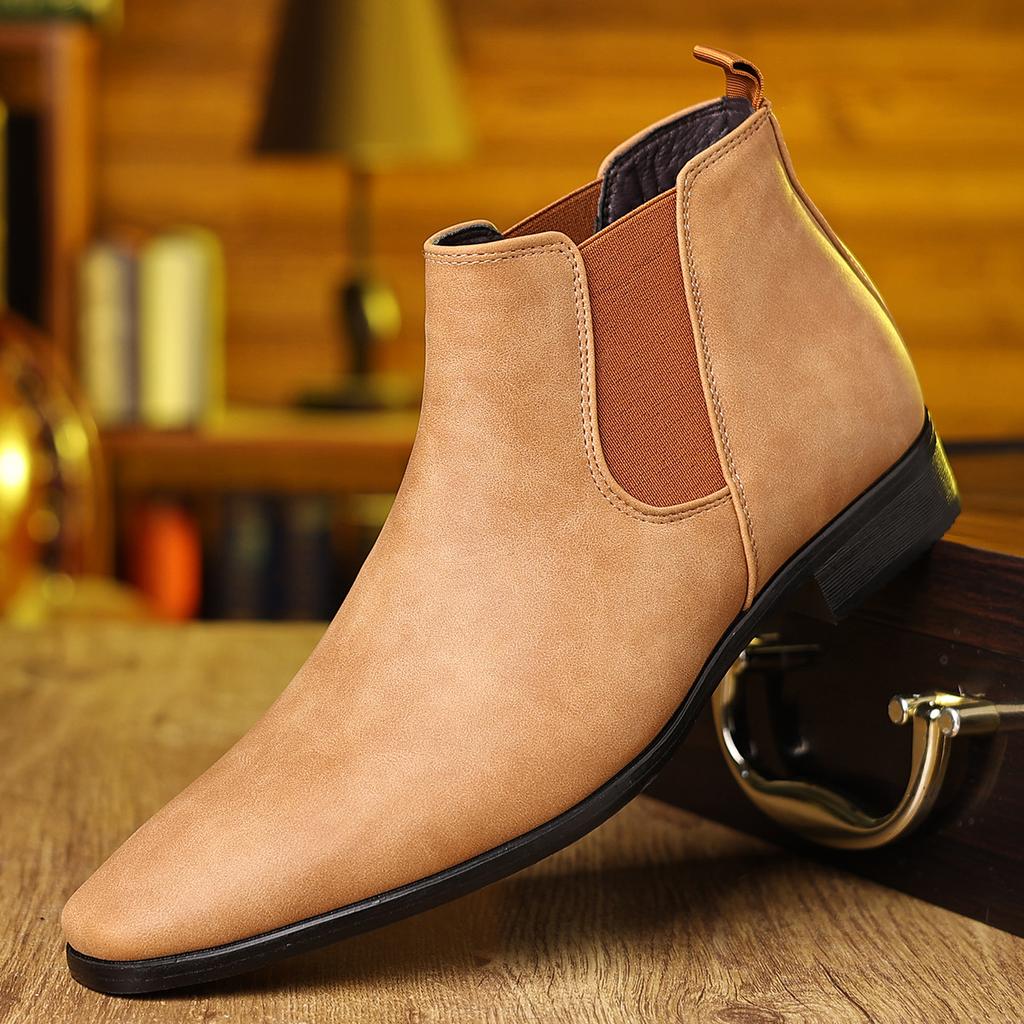 Men's Chelsea Boots Business Ankle Boots British Style Suede Leather Shoes Plus Size Slip On Shoes Fashion Pointed Toe Men Boots