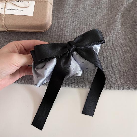 Hairpin French Style Satin Texture Dot Print Ribbon Bowknot Decor Spring Hair Clip Versatile Lightweight Hair Accessory