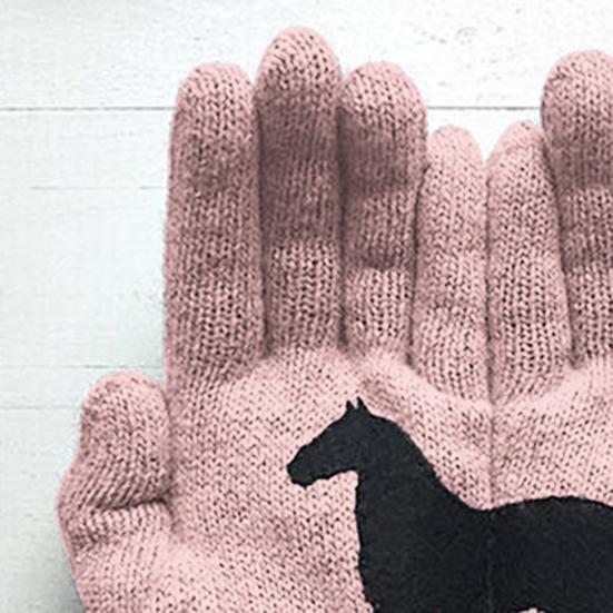 Black Horse Print Gloves Warm Ribbed Knitted Gloves Funny Horse Winter Gloves Gift for Men Women Driving Daily Errands Use