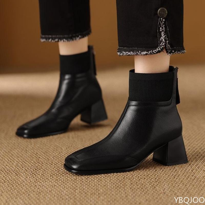 Retro Versatile Short Boots Women Spring Autumn Elegant Simple Women's Boots Comfortable Thick Heel Square Toe Women's Shoes