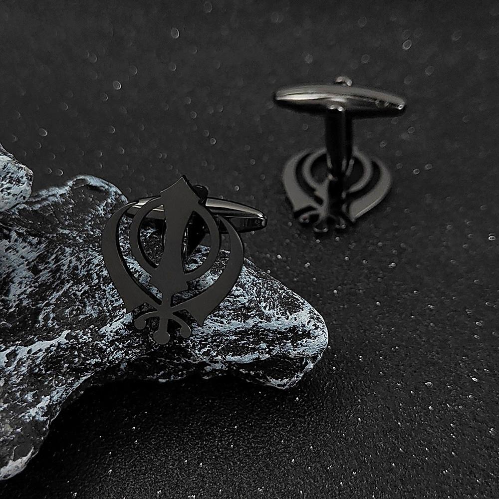 Stainless steel butterfly clasp brooch/cufflink, Sikh symbol badge for men's suit, elegant anti-exposure button for women.