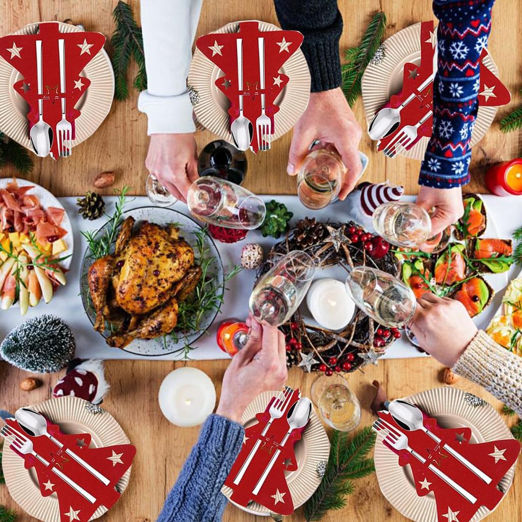 24pcs Christmas Tree Cutlery,Felt Fork Spoon Bag Set Holder Table Decoration,for Christmas New Year Party Dinner Table Supplies