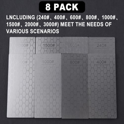 GOLD DEER 8-Piece Diamond Whetstone Set, 240/400/600/800/1000/1500/2000/3000 Grit, Perfect for Sharpening, Finishing, and Double-Sided Polishing. Incl