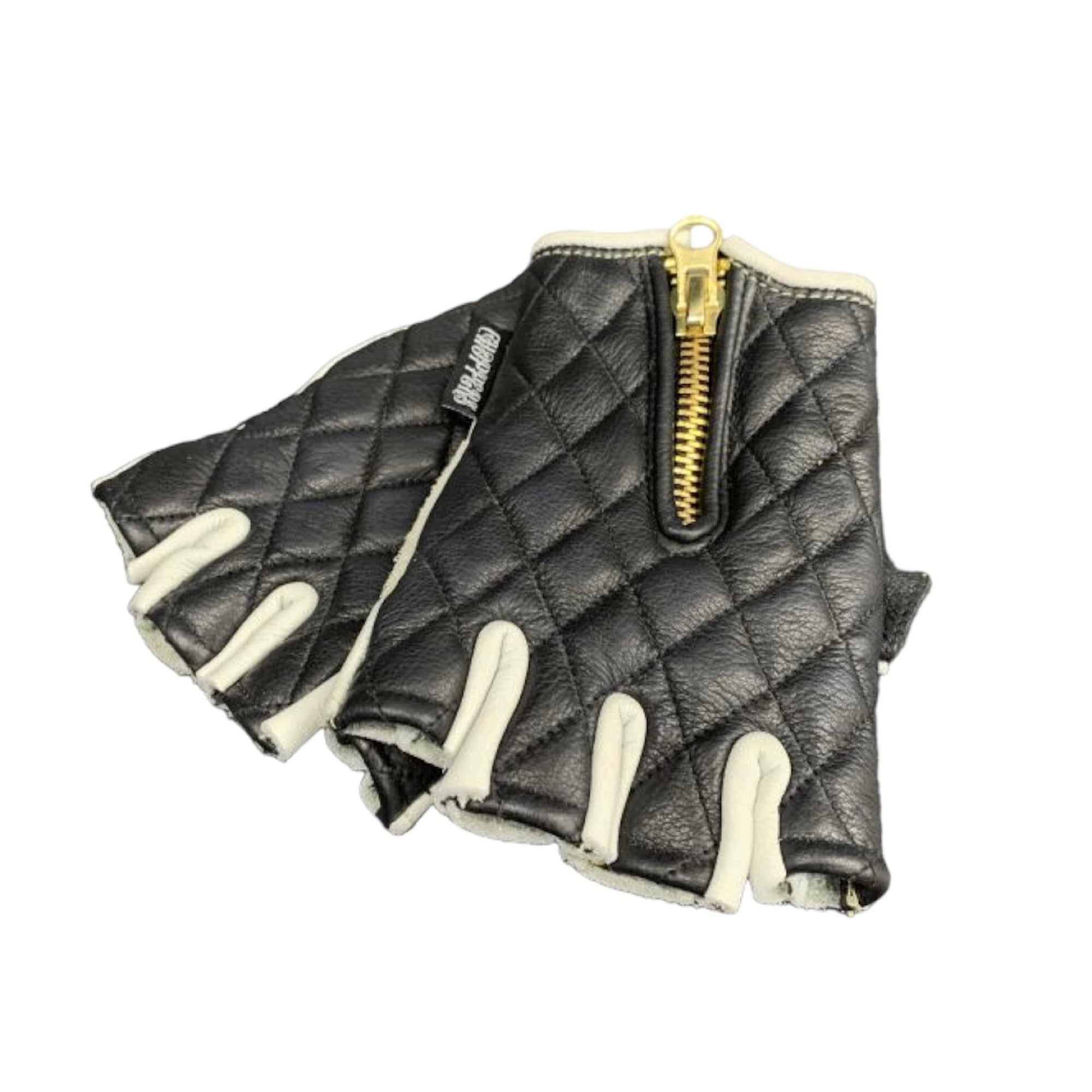 

CHOPPERS Gloves with Diamond Genuine Leather Black Half-Finger Stitching, (L, & White)