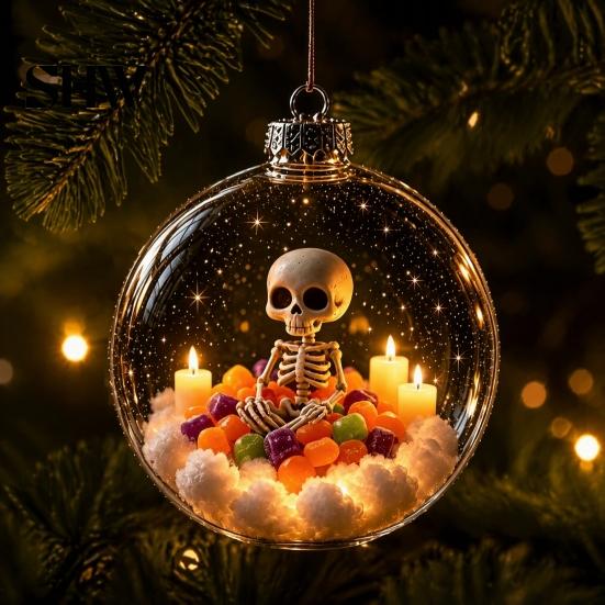 Halloween Hanging Decoration Glowing Sphere, Lighted Clear Ball Ornament, Cute Witch Seasonal Home Cat, LED for Indoor Mantel Party Decor Garden