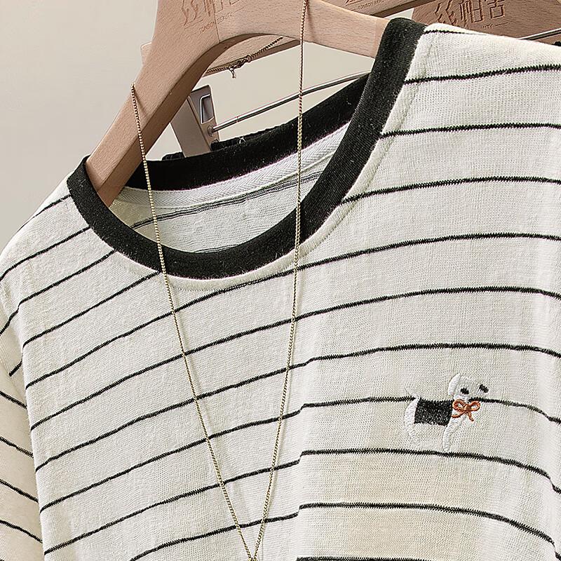 Sybill She Women's 2026 Summer Striped Round Neck Short Sleeve T-Shirt