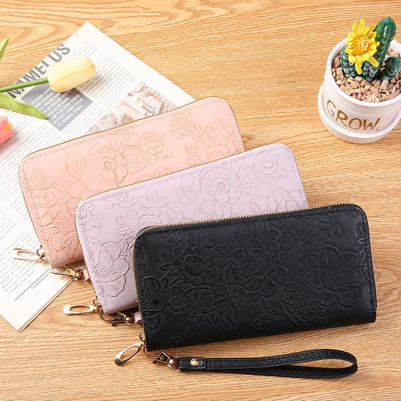 Long Zipper Clutch Bag, Enlarged Mobile Phone Bag, Embossed Design, Large Banknote Clip, Simple Women's Wallet Tide