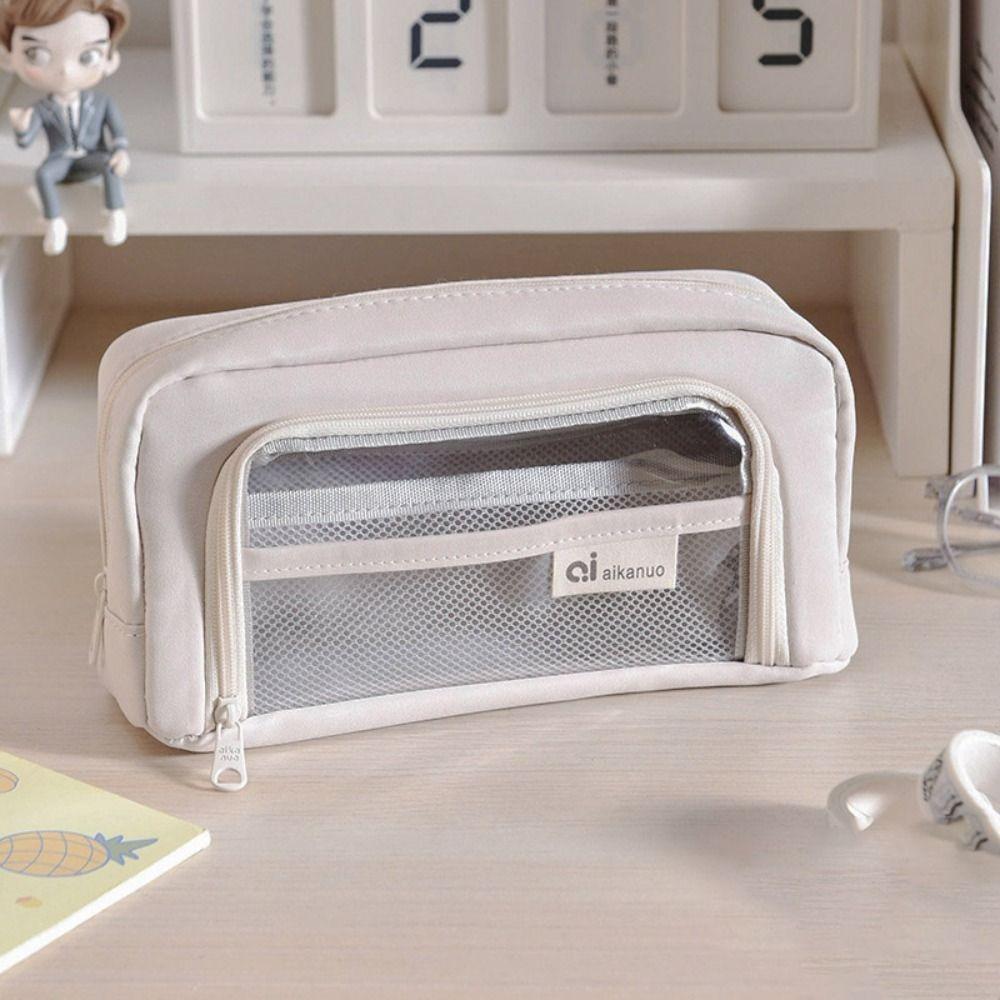 

Пенал большой вместимости на молнии, милая упаковка, студенческий бежевый