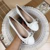 Fashion Flat Shoes Women's 2025 Spring and Autumn New Round Toe Ballet Shoes Bow Knot Shallow Retro Patent Leather Red Plus Size 43 44