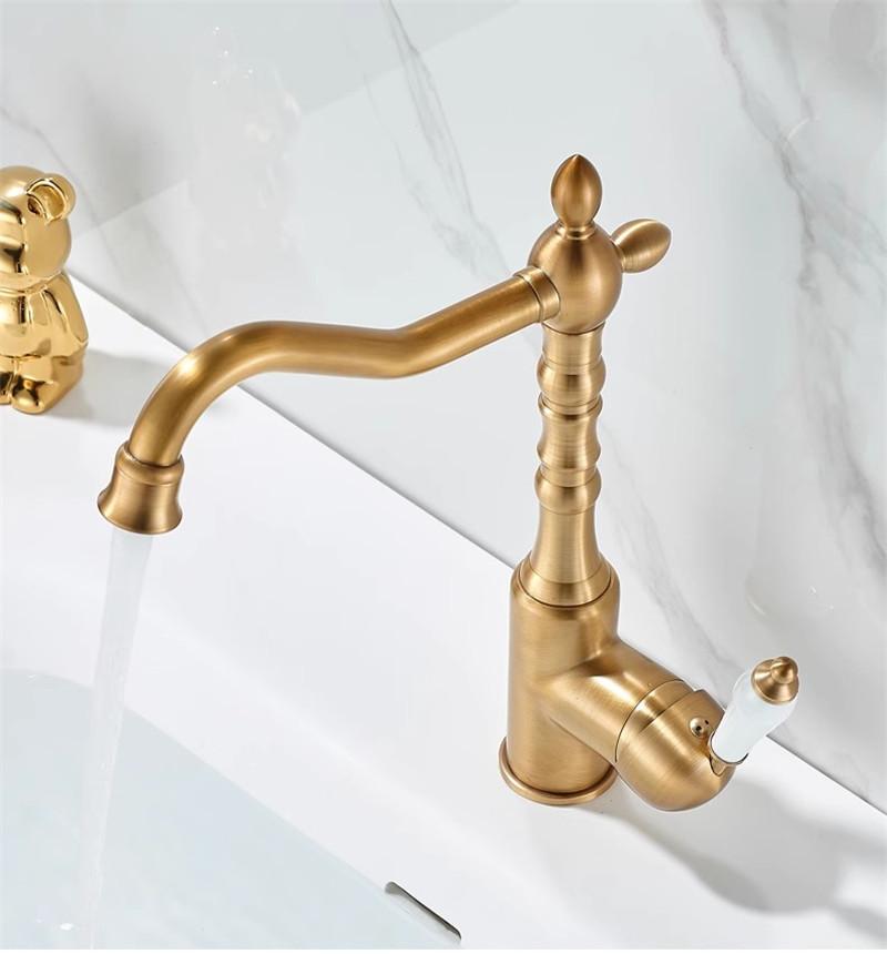 Tuqiu Antique Tall Torneiras Bathroom Faucet Gold Basin Faucet Sink Faucet Single Hole Faucet Basin Tap Hot Cold Mixer Tap Crane