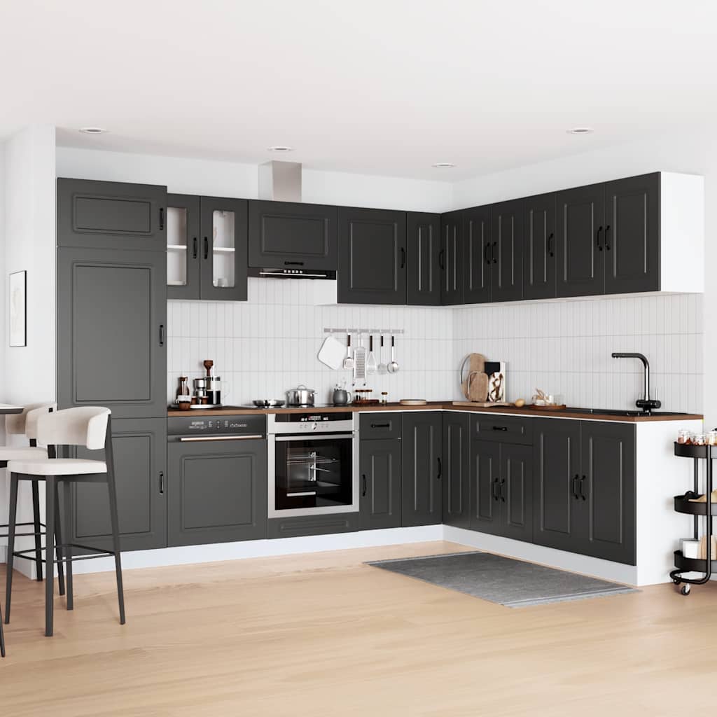 14 Piece Kitchen Cabinet Set Kalmar Black Wood Based Panel