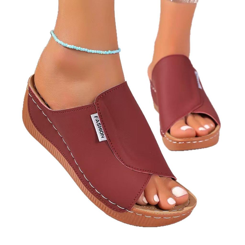Large Size Platform Casual Slippers Women's Shoes 2025 New Wide Strip Simple and Fashionable Fish Mouth Wedge Slippers