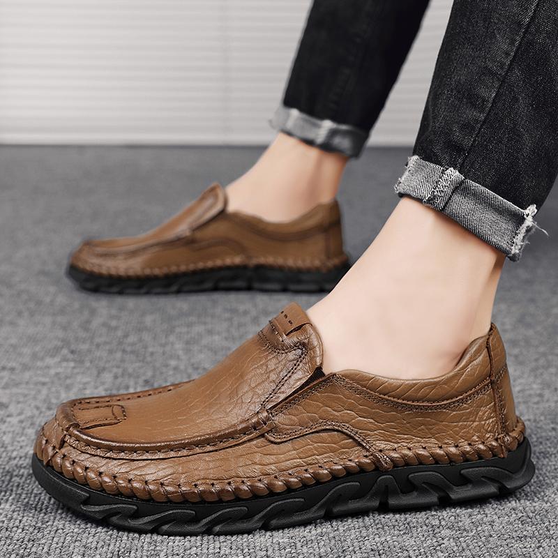 Fashion Golden Sapling Man Loafers Genuine Leather Shoes Handmade Sewing Men's Casual Business Shoe Leisure Party Flats Office Loafers