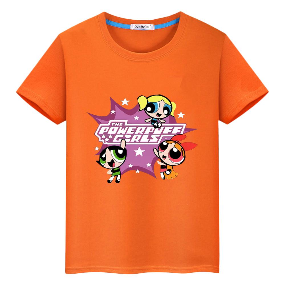 T Shirt for Kids Powerpuff Girls Print Tee 100%Cotton Anime Short Kawaii Tops Pride Tshirt Y2k Boy Girl Clothes