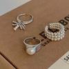 925 Sterling Silver Geometric Pearl Rings For Women Men Simple Korean Fashion Open Adjustable Handmade Ring Couple Gifts