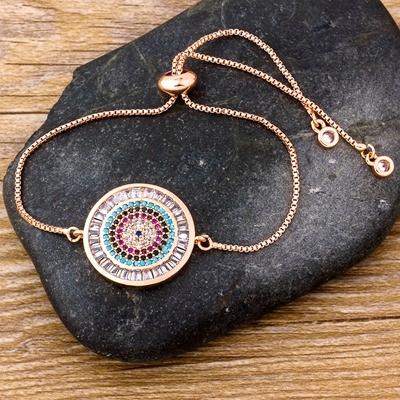 

Nidin Fashion Men Copper CZ Evil Eye Chain Bracelets For Women Multicolor Crystal Greek Eye Bracelets Rainbow Jewelry Gifts рожевий колір золота