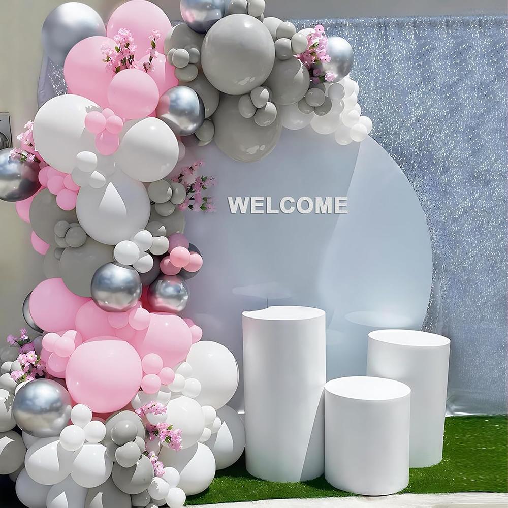 154pcs Pastel Pink Grey Balloons Garland White Silver Ballon Arch Kit Birthday Party Baby Shower Gender Reveal Decoration Globos
