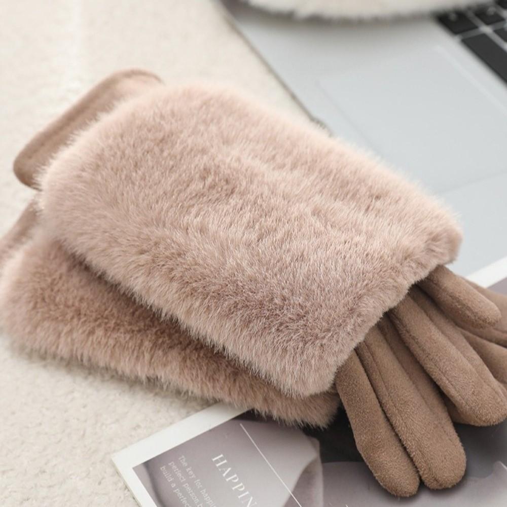 Windproof Touch Screen Gloves Thickened Suede Riding Gloves Fashion Faux Fur Gloves for Women