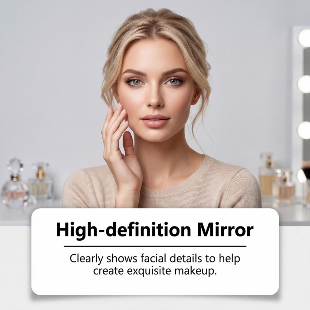 [Moonlight White] Three-Tone Lighting-PU Folding Mirror Daily Foldable Makeup Mirror Portable Simple Pocket Mirror