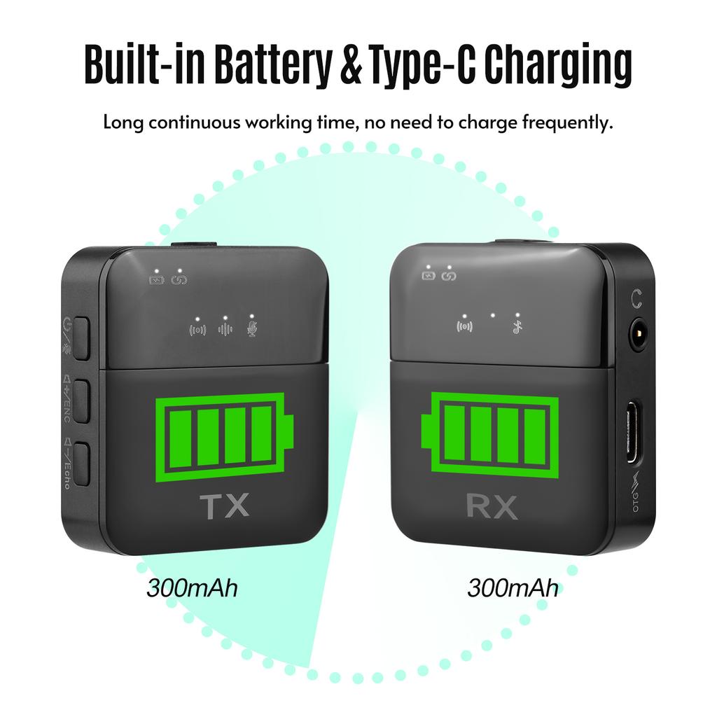 2,4-G-Mini-Funkmikrofonsystem mit 1 Sender + 1 Empfänger, omnidirektionalem Kondensator