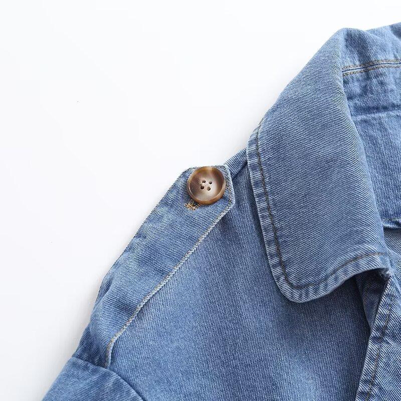 Women Loose Double Breasted Belted Denim Trench Coat