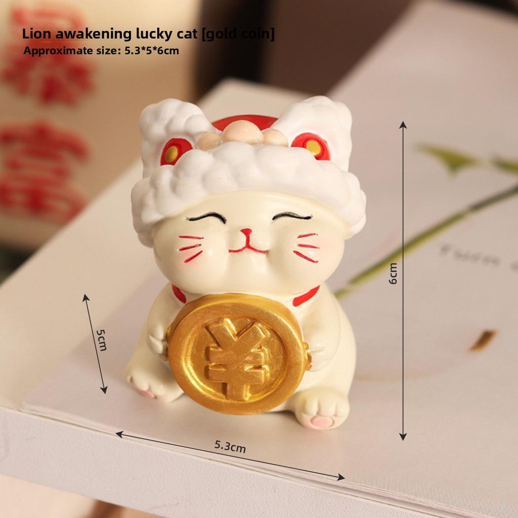 Xian Lion Money-Bringing Cat Small Decorative Piece Cute Creative Home Office Desk Vehicle Decoration Set