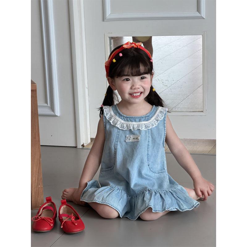 Sweet Sleeveless Lace Dress & Denim Skirt Set for Toddler Girls