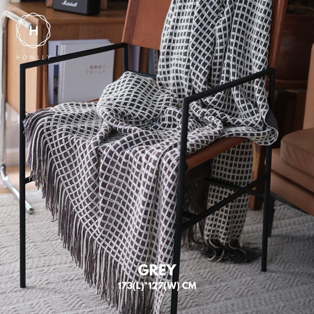 

Homlly Chekii Knitted Soft Woven Blanket Throw with Tassels for Sofa Chair Bed Grey
