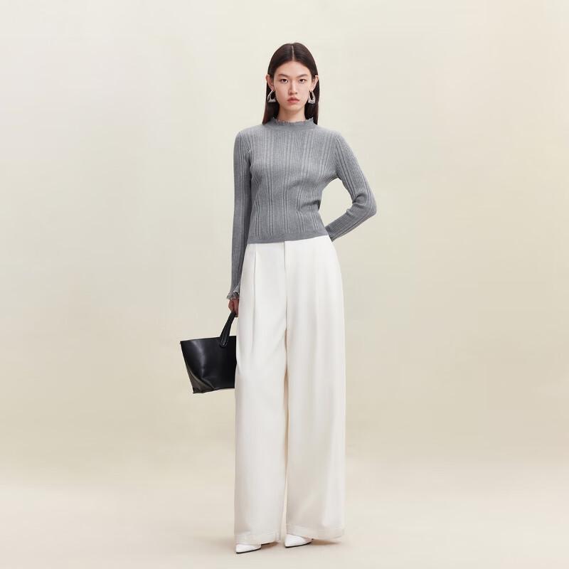 VEROMODA Women's Slim-Fit Wool Blend Knit Top with Decorative Collar