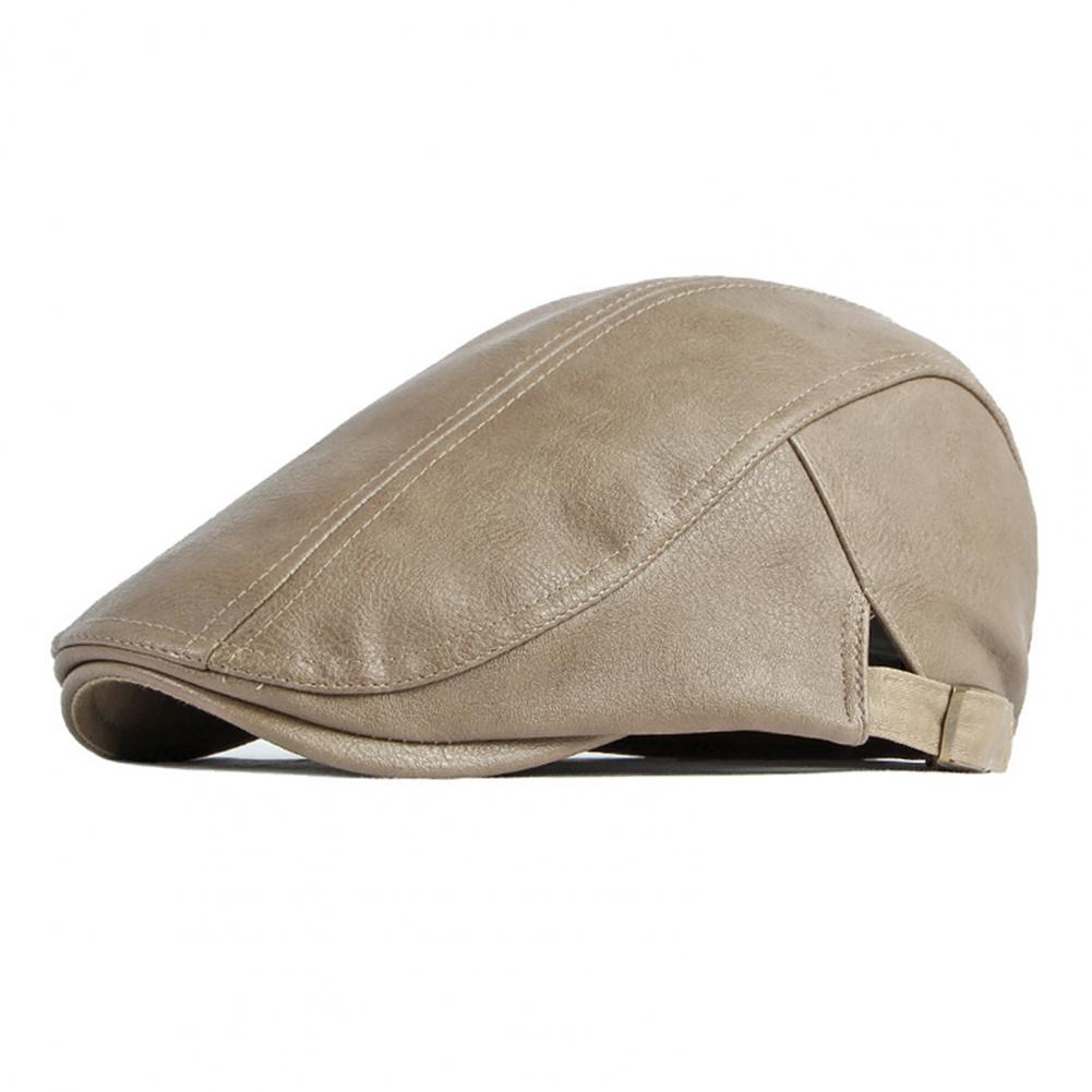 Men Advanced Hat Retro Faux Leather Retro British Style Solid Color Firm Stitching Windproof Thicken Warm Beret Newsboy Cap