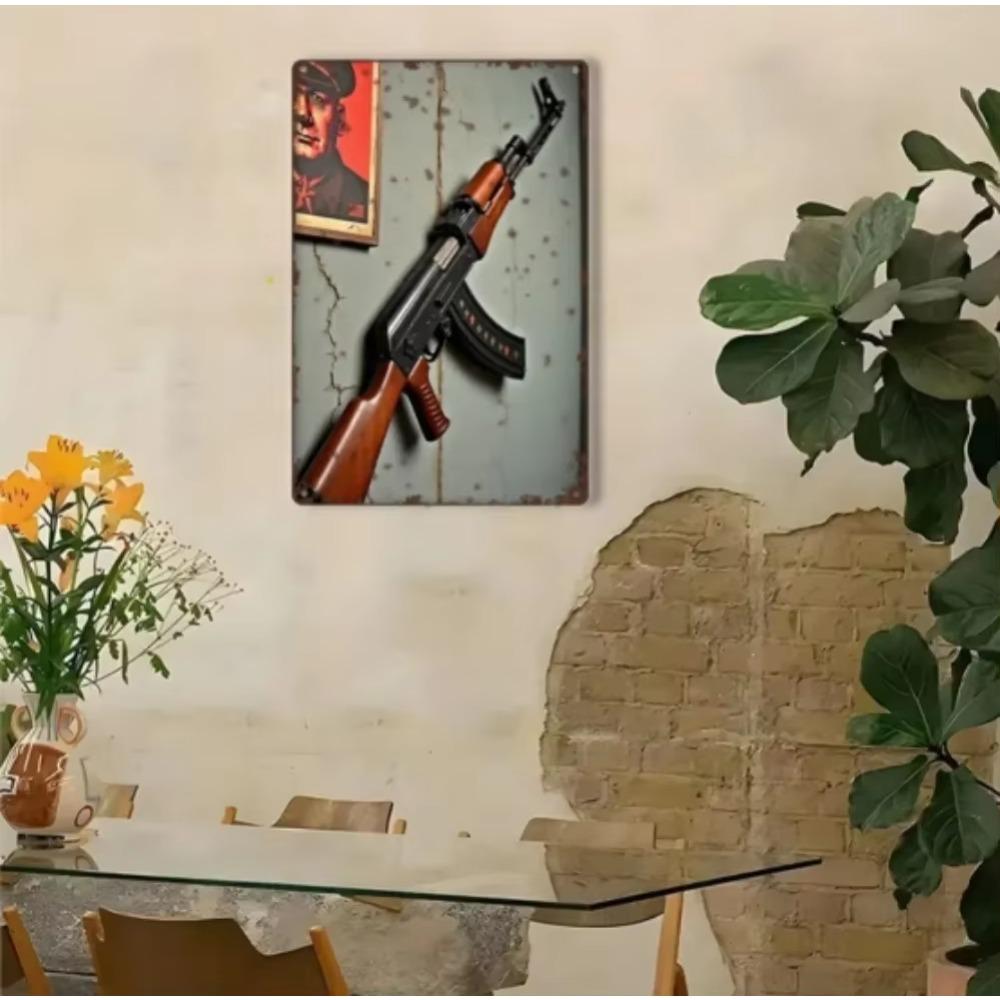 Vintage AK47 Metal Sign Military Wall Decor Art 8x12 Inch