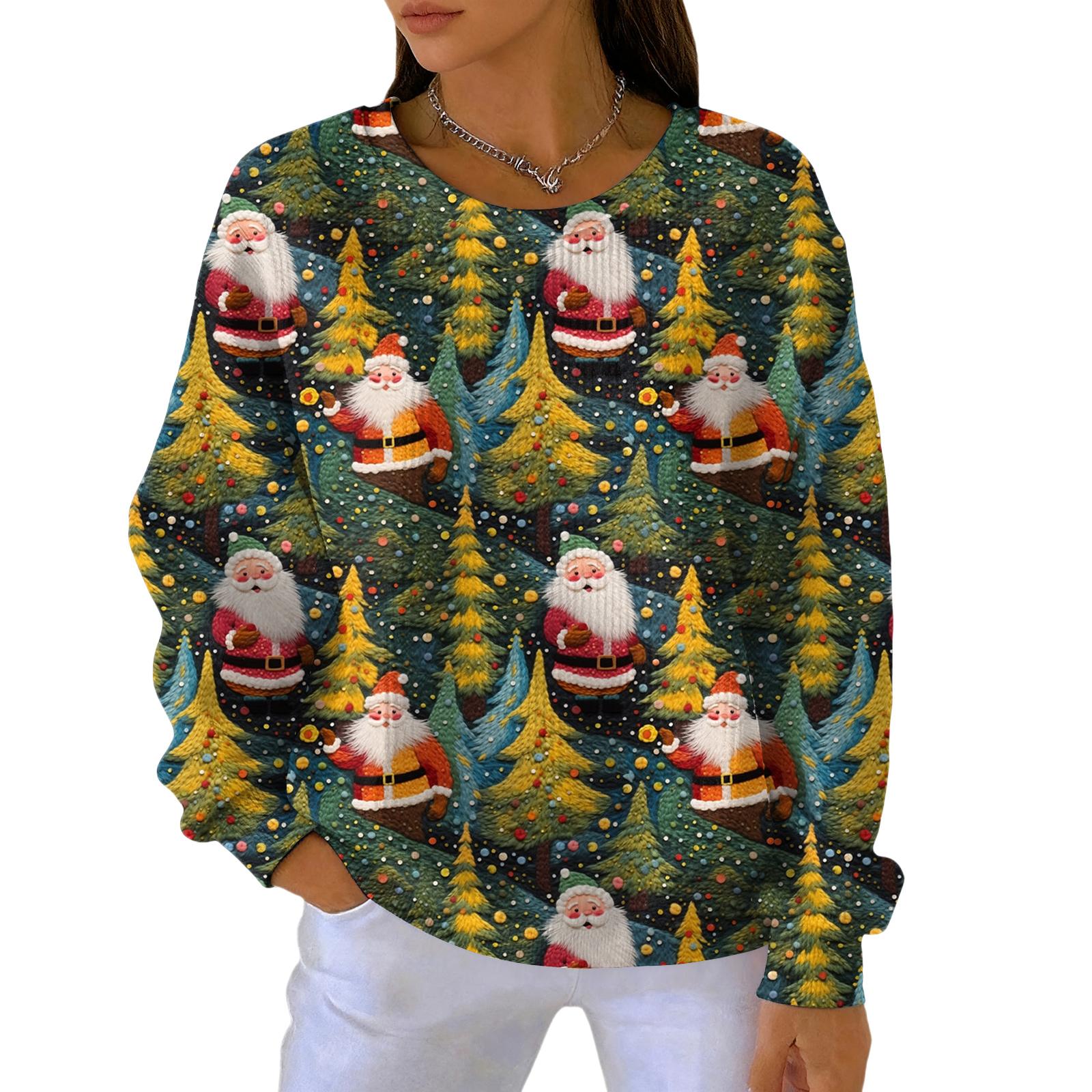 

Женский модный повседневный пуловер с градиентным рождественским принтом, спортивный топ с длинным рукавом L