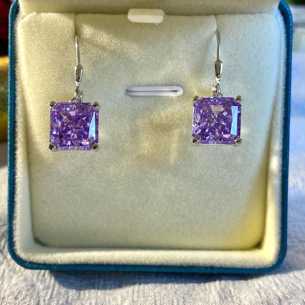 Gica Gema Bijuterii noi S925 Sterling Silver Floare de gheață pătrată tăiată 10 * 10 Cercei feminini proaspeți și versatiliPentru aniversarea de logodnă de nuntă