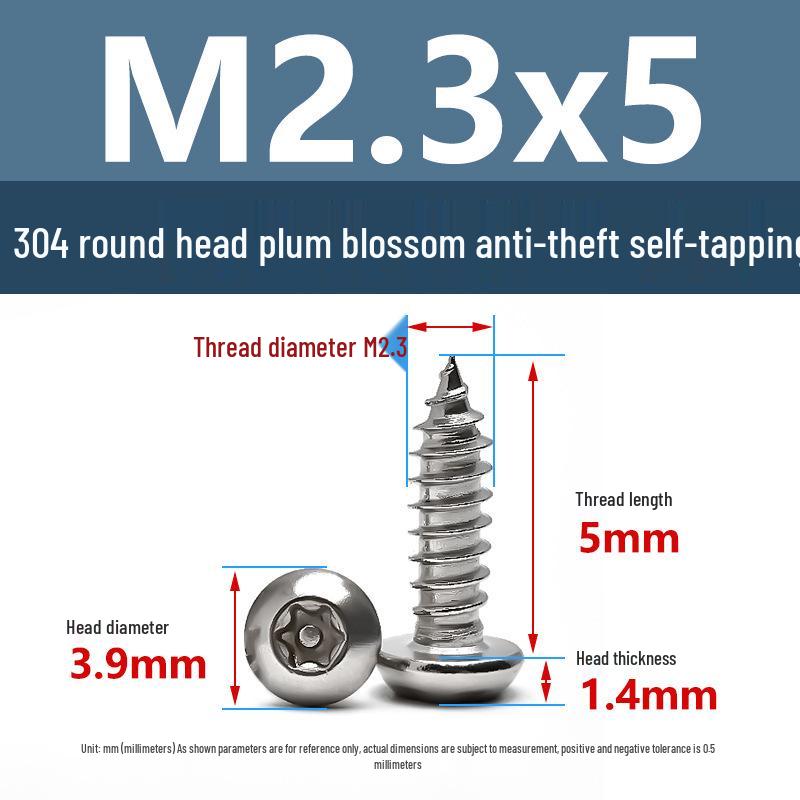 Yigu 304 Anti-Theft Torx Pin Self-Tapping Screws: M2-M5 Round Head, Mushroom Head, Pointed Tail Wood Screws