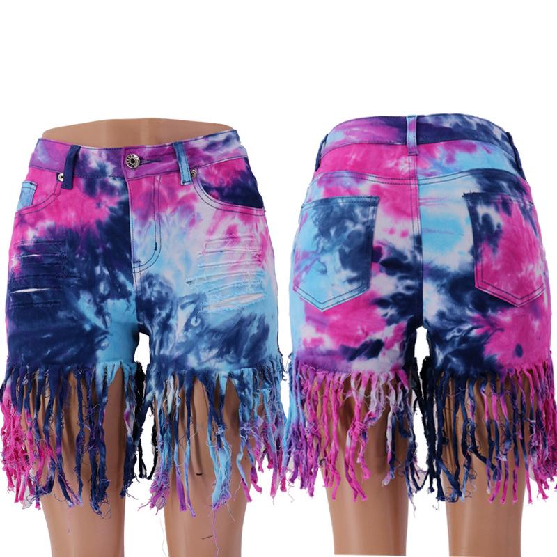 2025 Summer Tie-Dye Tassel Low-Waist High-Elasticity Ripped Hip-Hugging Women s Jeans 2XL
