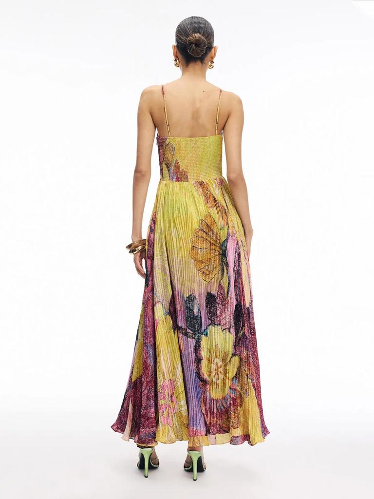 Women's Strapless Floral Pleated Evening Dress with Waist-Cinching Corset