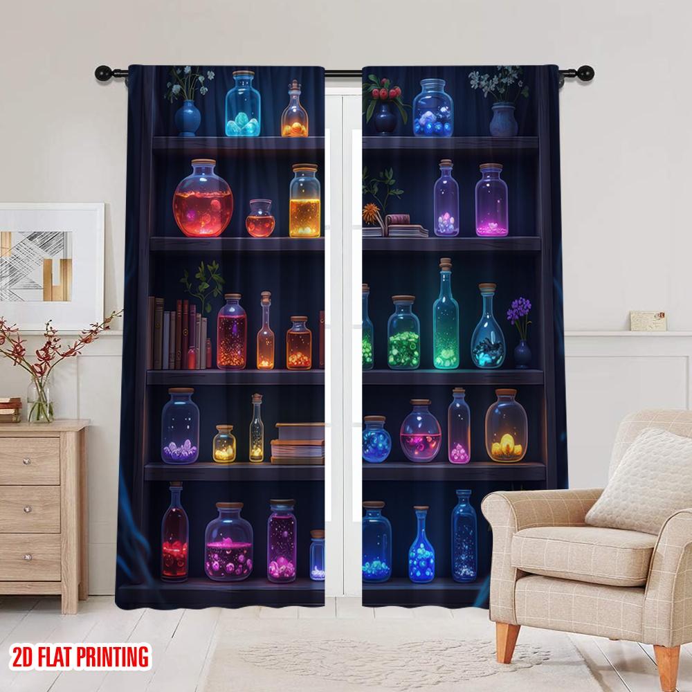 2D flat printing 2pcs Drapes for all seasons Fabric,Without Electricity Family Party Use for Indoor Celebrations, Room Decor