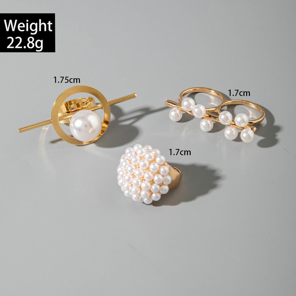 European and American design liquid lava flower opening ring ins baroque imitation pearl set gemstone ring