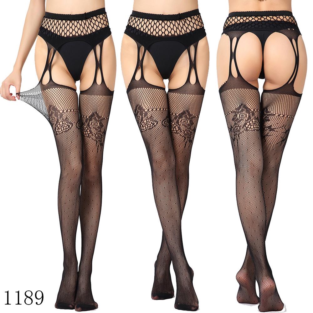 Sexy Elastic Fishnet Stockings with Garter Belt - Women's Open Crotch Fine Mesh Anti-Slip