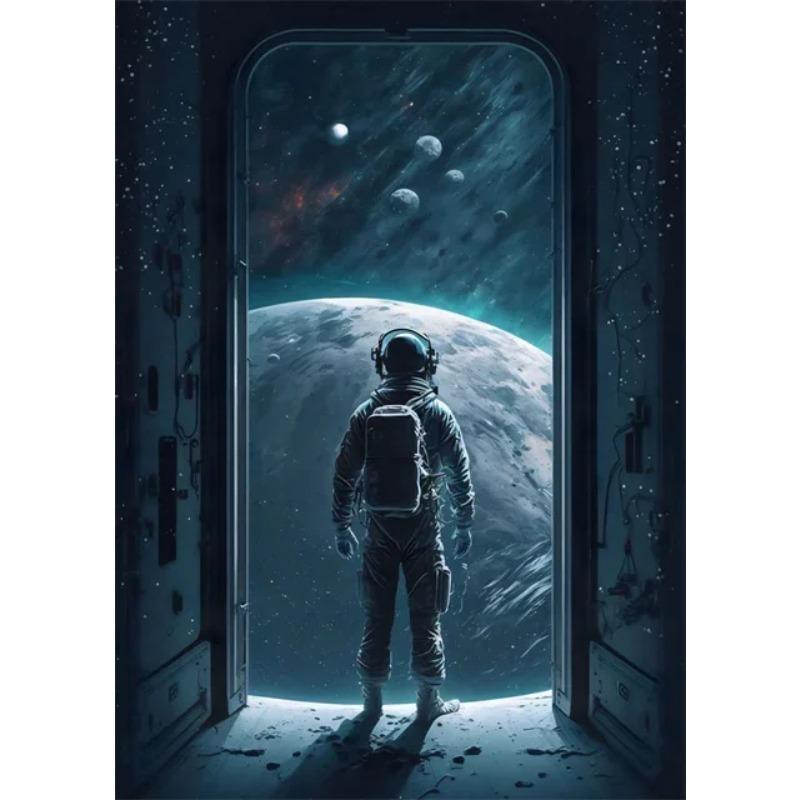 Astronaut In Flowers Canvas Painting Cosmonaut and Planet Posters Prints Modern Wall Art Pictures for Home Kid Beroom Decoration