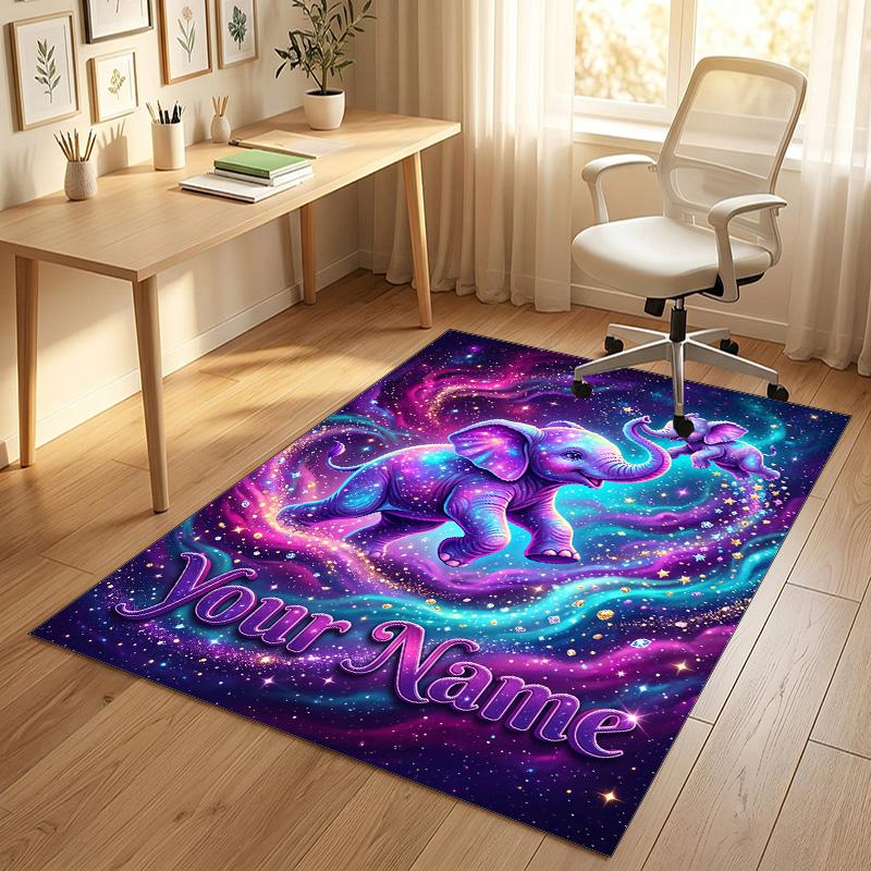 Elephant Theme Crystal Velvet Rug Personalized Custom Name Text Soft Floor Mat Home Decor