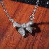 Elegant Full Paved Bow Pendant Necklace for Women Sparkling Stone Design Dainty Romantic Everyday Party Jewelry Gift for Her